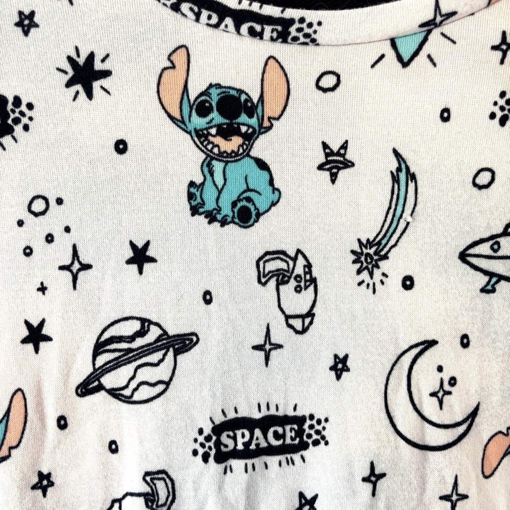 Disney Stitch Long Sleeve Pajama Top White Turquoise SZ L NWOT - Picture 3 of 8